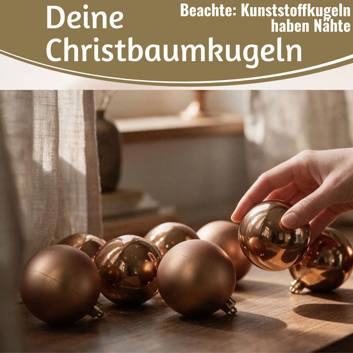KI-generiertes Bild,12 Design Weihnachtskugeln 6cm Brandy Set Kunststoff Weihnachtsbaum-Deko