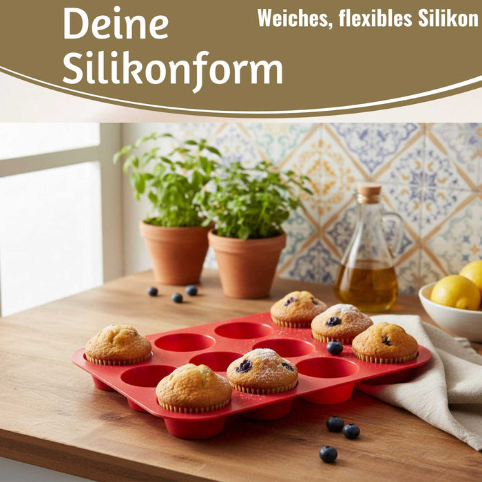 KI-generiertes Bild,Silikon Muffinform 12 Stück Cupcake Brownie Muffinblech Backform