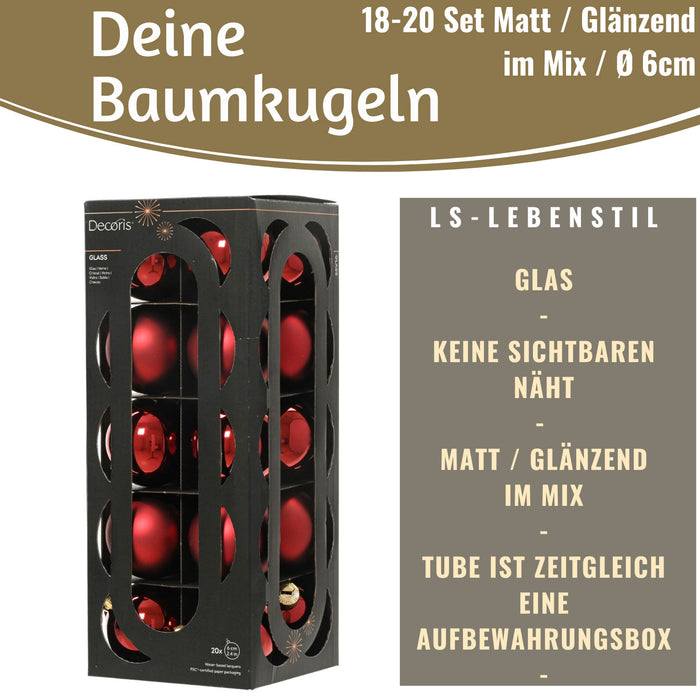 KI-generiertes Bild,18-20 Design Glas Weihnachtskugeln 6cm Rot Ochsenblut Christbaum Deko