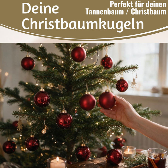 KI-generiertes Bild,18-20 Design Glas Weihnachtskugeln 6cm Rot Ochsenblut Christbaum Deko