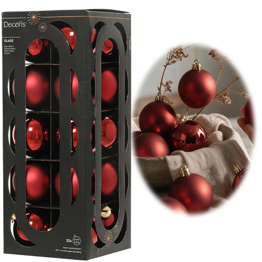 KI-generiertes Bild 18-20 Design Glas Weihnachtskugeln 6cm Rot Ochsenblut Christbaum Deko