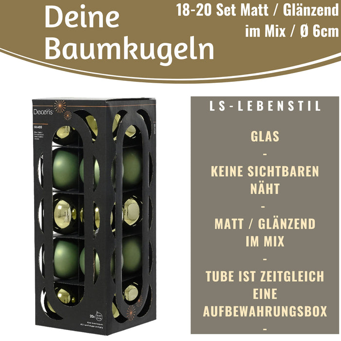 KI-generiertes Bild,18-20 Design Glas Weihnachtskugeln 6cm Grün Rosmarin Christbaum Dekokugel