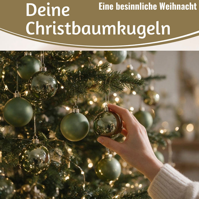 KI-generiertes Bild,18-20 Design Glas Weihnachtskugeln 6cm Grün Rosmarin Christbaum Dekokugel