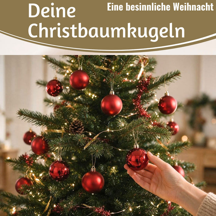 KI-generiertes Bild,18-20 Design Glas Weihnachtskugeln 6cm Rot Weihnachtsrot Christbaum Dekokugel