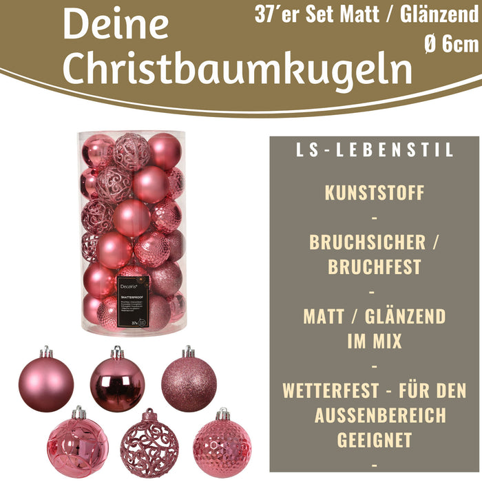 KI-generiertes Bild,12 Design Weihnachtskugeln 6cm Brandy Set Kunststoff Weihnachtsbaum-Deko