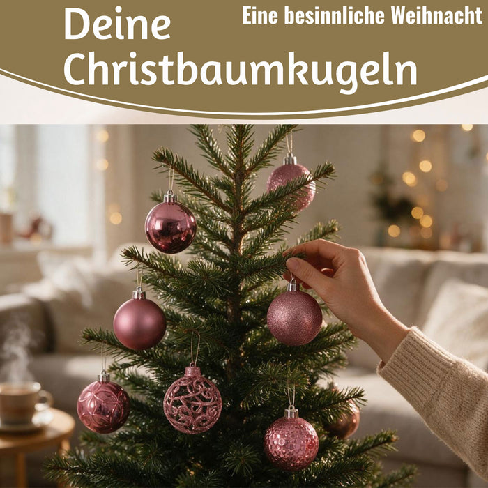 KI-generiertes Bild,12 Design Weihnachtskugeln 6cm Brandy Set Kunststoff Weihnachtsbaum-Deko
