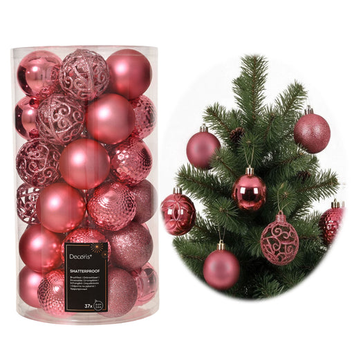 KI-generiertes Bild 37 Design Weihnachtskugeln 6cm Blütenrosa Set Kunststoff Weihnachtsbaum Deko
