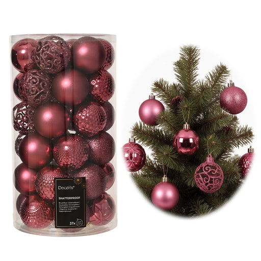 KI-generiertes Bild 37 Design Weihnachtskugeln 6cm Dunkelrosa Set Kunststoff Weihnachtsbaum Deko