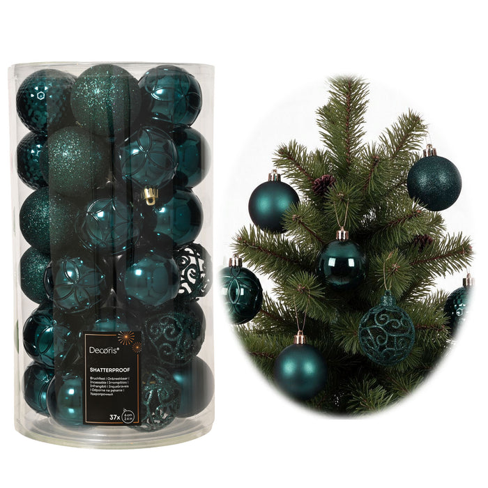 KI-generiertes Bild 37 Design Weihnachtskugeln 6cm Smaragd Set Kunststoff Weihnachtsbaum Deko
