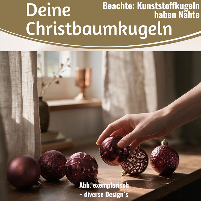 KI-generiertes Bild,12 Design Weihnachtskugeln 6cm Brandy Set Kunststoff Weihnachtsbaum-Deko