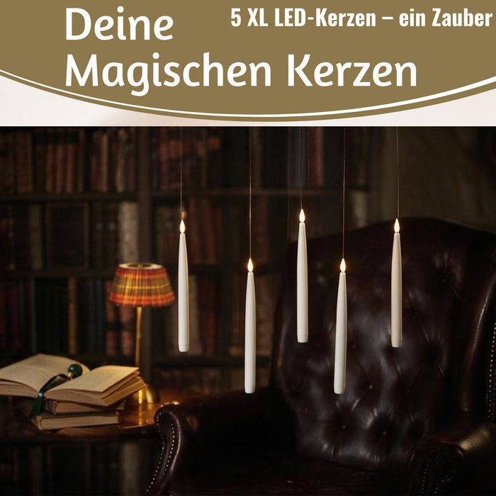 KI-generiertes Bild,5 XL LED 3D schwebende Stabkerzen 36cm Weiß Kerzen Fernbedienung flackernde Kerze