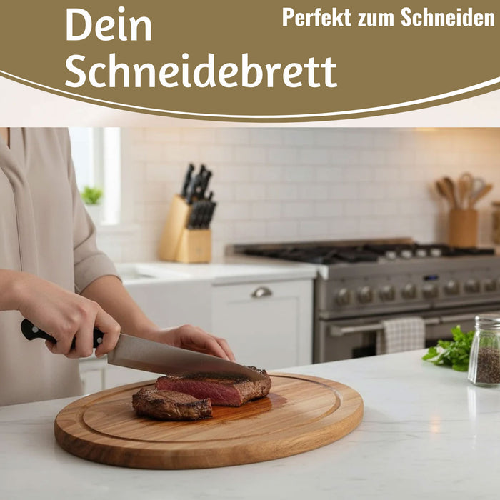 KI-generiertes Bild,Holz Fleischteller Servierteller 30cm Akazie Rund Schneidebrett Vesperbrett