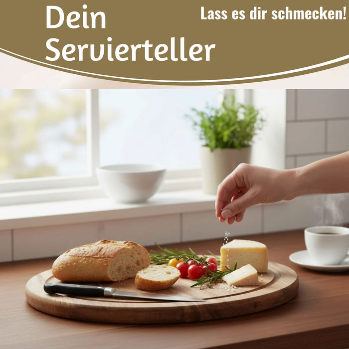 KI-generiertes Bild,Holz Fleischteller Servierteller 30cm Akazie Rund Schneidebrett Vesperbrett