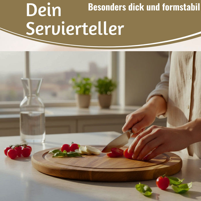 KI-generiertes Bild,Holz Fleischteller Servierteller 30cm Akazie Rund Schneidebrett Vesperbrett