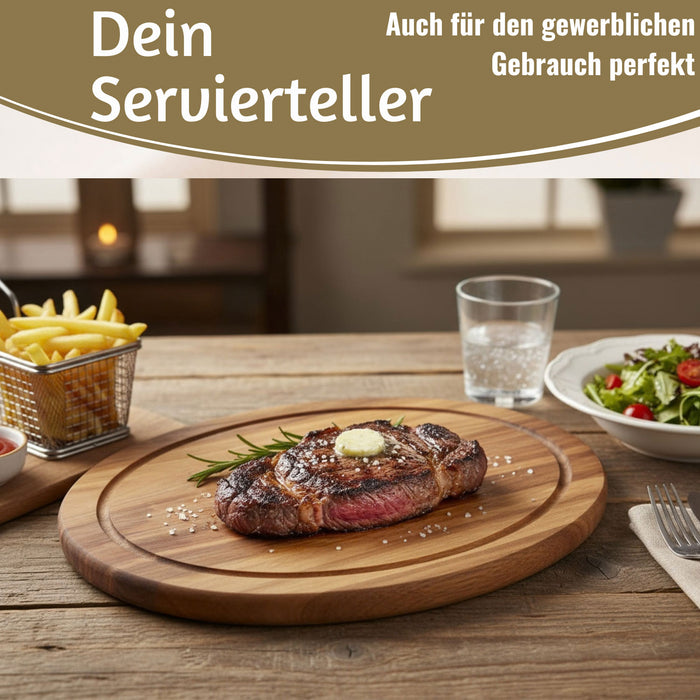 KI-generiertes Bild,Holz Fleischteller Servierteller 30cm Akazie Rund Schneidebrett Vesperbrett