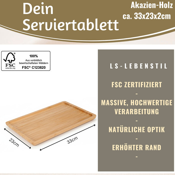 KI-generiertes Bild,Holz Serviertablett Braun 33x23cm Erhöhter Rand Küchentablett Kerzenschale