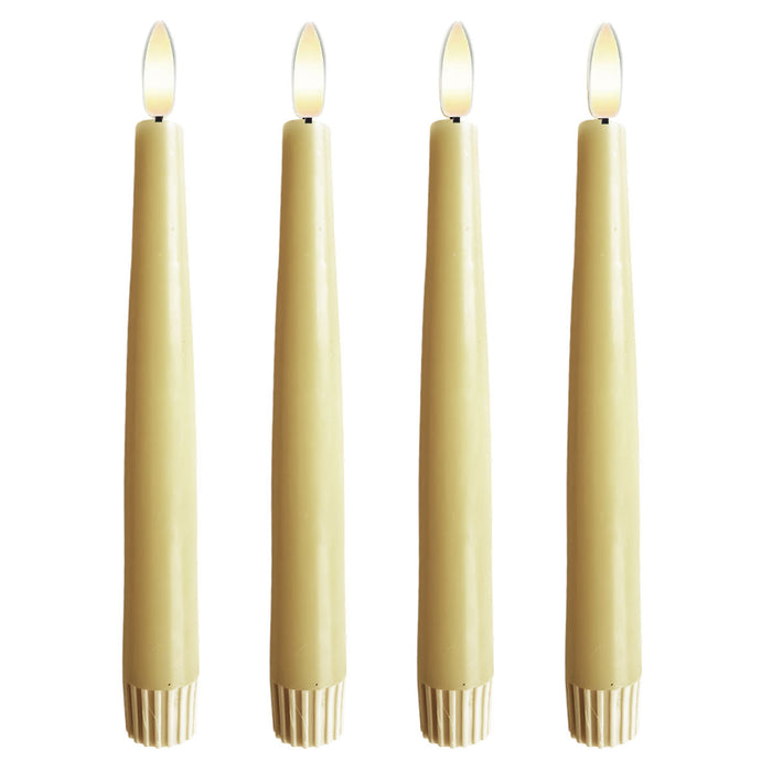 KI-generiertes Bild,LED 3D Stabkerzen Ribe 4´er Set Vanille Gelb 26cm Timer Fernbedienung flackernde Kerze