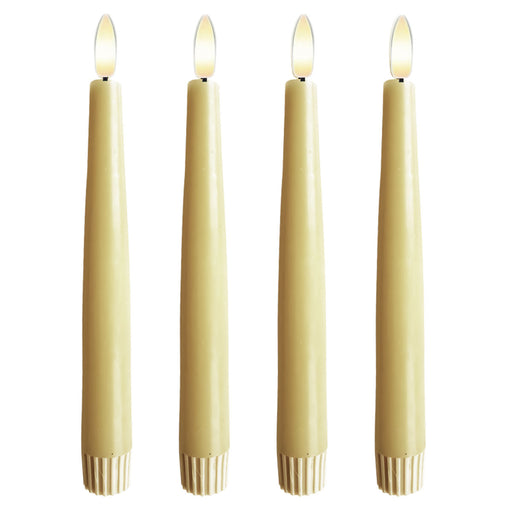 KI-generiertes Bild,LED 3D Stabkerzen Ribe 4´er Set Vanille Gelb 17,5cm Timer Fernbedienung flackernde Kerze