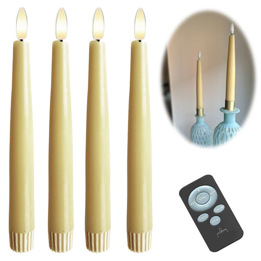 KI-generiertes Bild LED 3D Stabkerzen Ribe 4´er Set Vanille Gelb 17,5cm Timer Fernbedienung flackernde Kerze