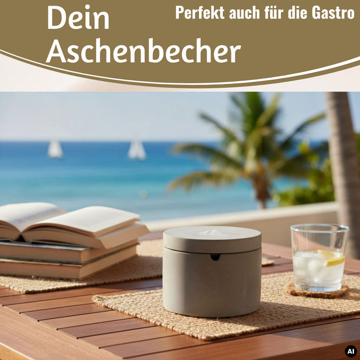 KI-generiertes Bild,Beton Sturmaschenbecher Segelboot 9x7cm Maritim Grau Aschenbecher mit Deckel