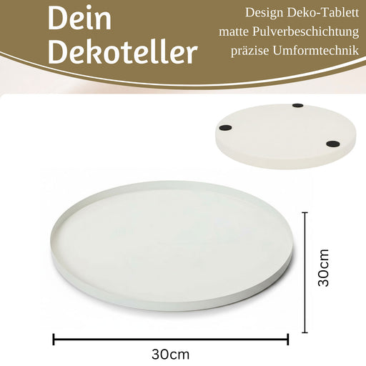 KI-generiertes Bild,Metall Deko Tablett Rund Ø35cm Weiß Dekoteller Kerzentablett Servierteller