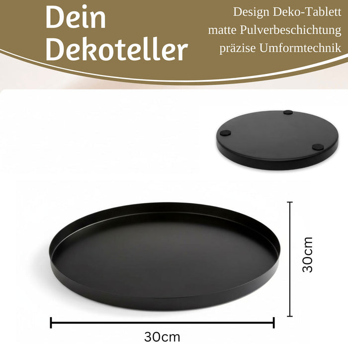 KI-generiertes Bild,Metall Deko Tablett Rund Ø30cm Schwarz Dekoteller Kerzentablett Servierteller