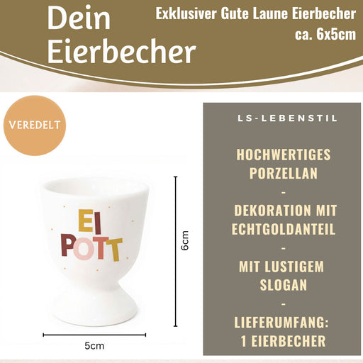 KI-generiertes Bild,Eierbecher Echt-Gold Spruch "Ei Pott" Gute Laune Eierhalter