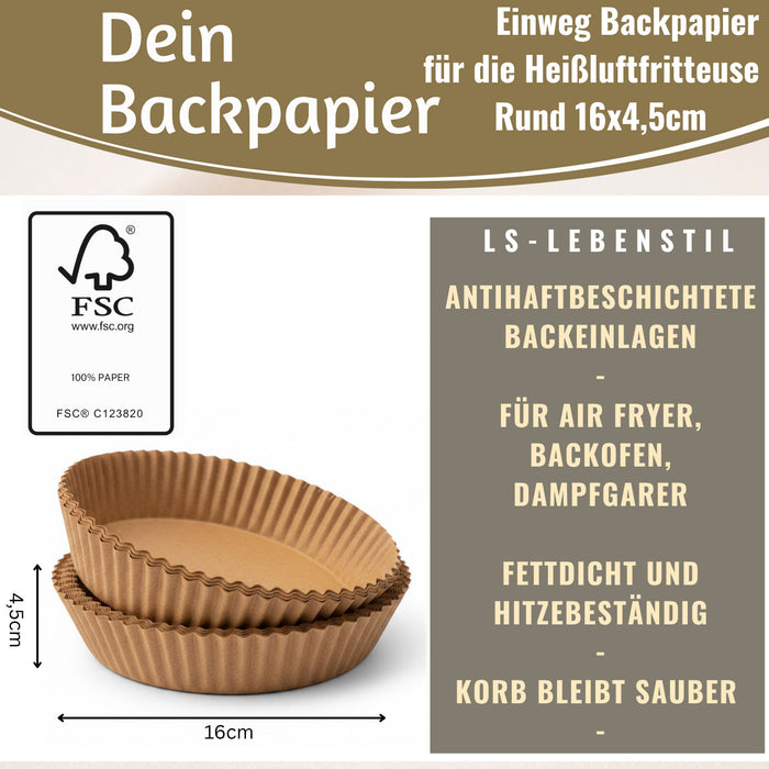 KI-generiertes Bild,Backpapier Rund 16cm Set 100 Stück FSC für Airfryer Heißluftfritteuse Zubehör
