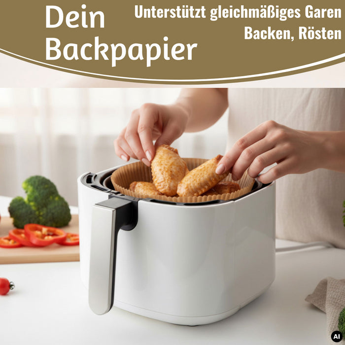 KI-generiertes Bild,Backpapier Rund 16cm Set 100 Stück FSC für Airfryer Heißluftfritteuse Zubehör