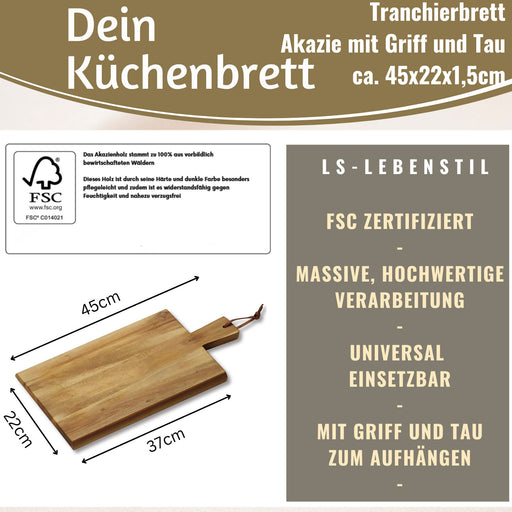 KI-generiertes Bild,Holz Griffbrett Servierbrett 45cm Akazie XL Eckig Schneidebrett Tranchierbrett