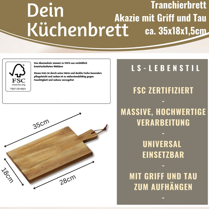 KI-generiertes Bild,Holz Griffbrett Servierbrett 35cm Akazie Eckig Schneidebrett Tranchierbrett