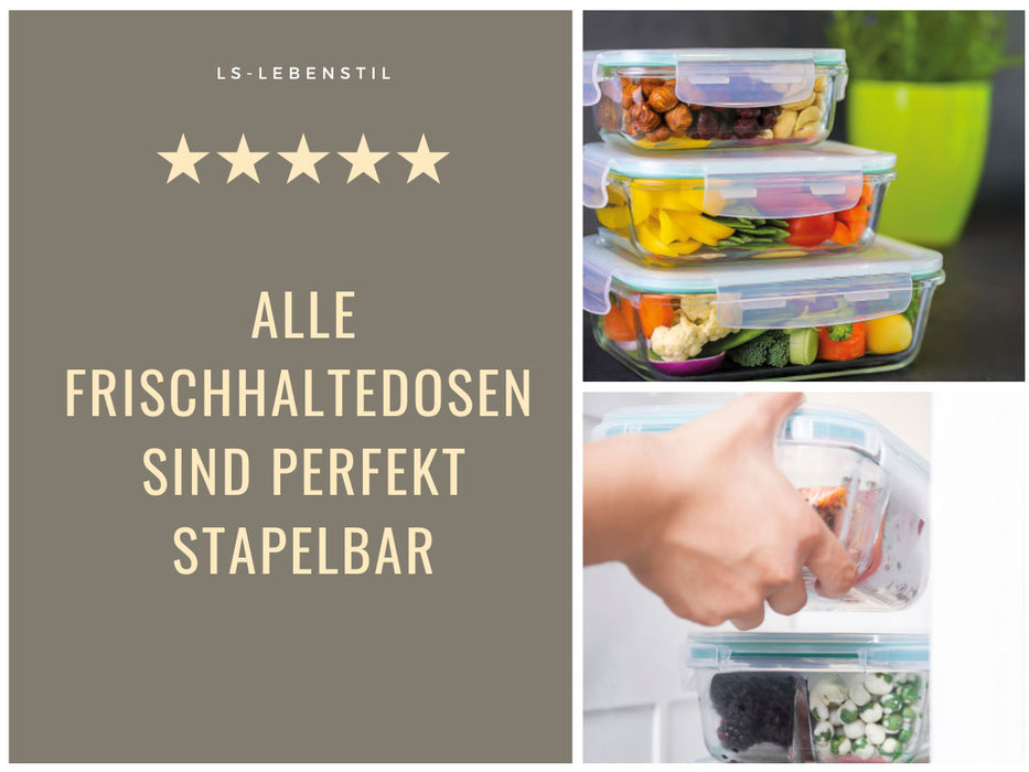KI-generiertes Bild,Glas Frischhaltedose Cook & Lock 1000ml mit Deckel Lebensmittel Mikrowelle Gefrierbox