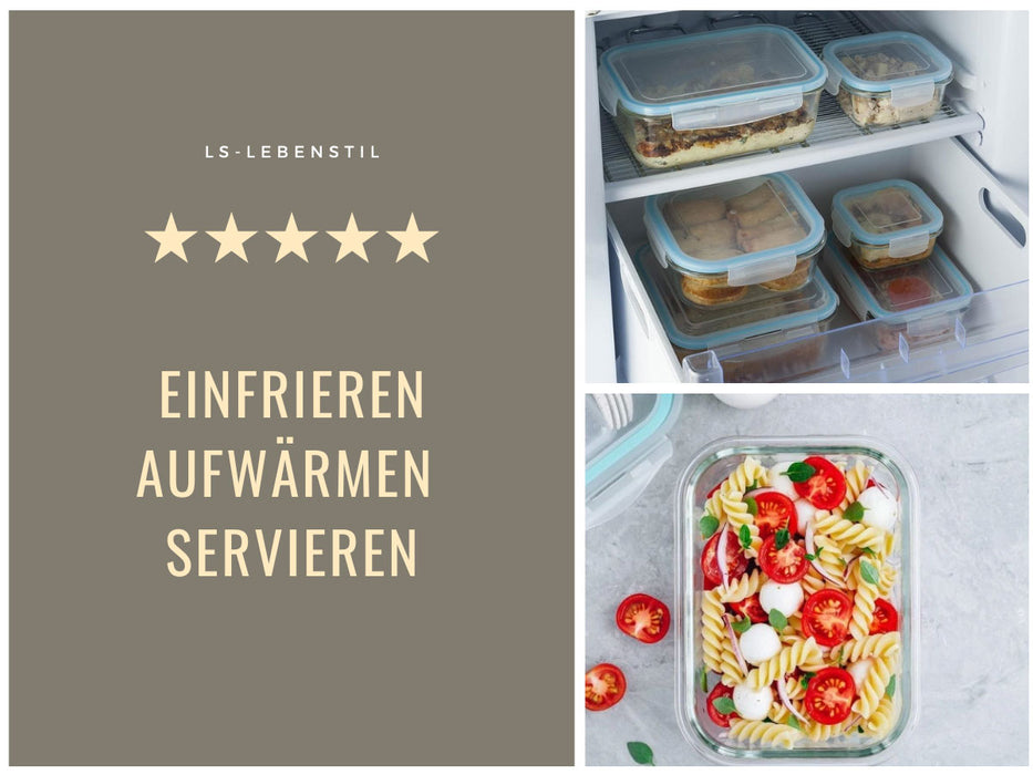 KI-generiertes Bild,Glas Frischhaltedose Cook & Lock 3´er Set  mit Deckel Lebensmittel Mikrowelle Gefrierbox