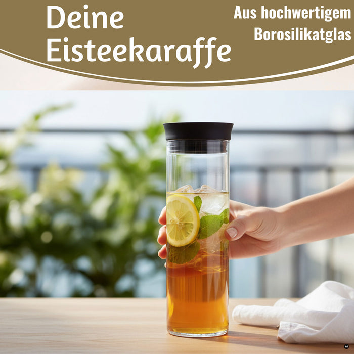 KI-generiertes Bild,Glaskaraffe Wasserkaraffe 1L Borosilikat Glas Flasche Deckel Sieb Krug Flasche