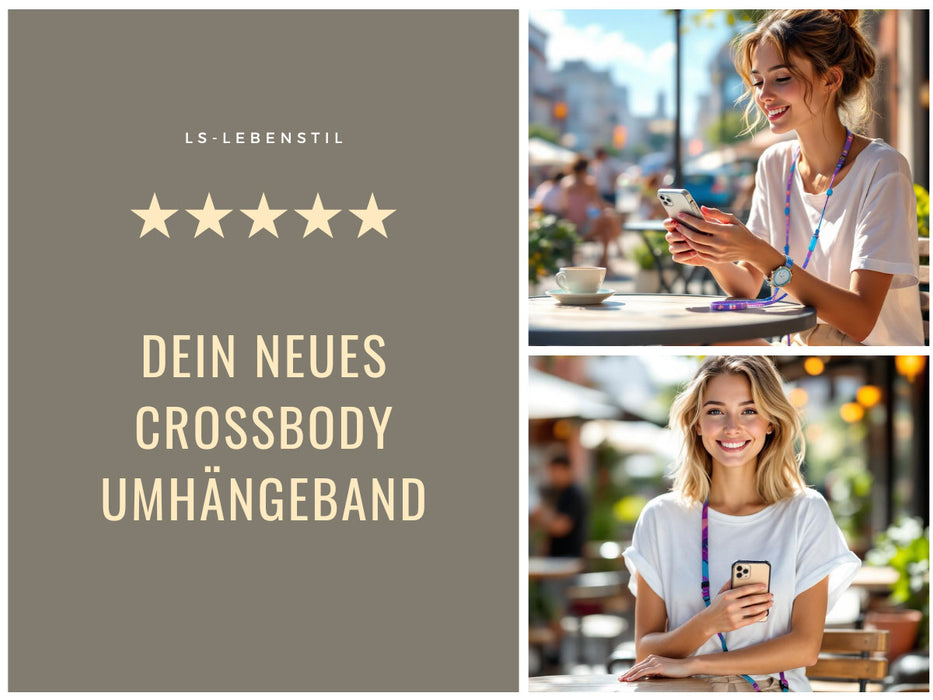KI-generiertes Bild,Crossbody Handykette Palma Blau Gelb Lila mit Universalpad zum Umhängen Smartphones