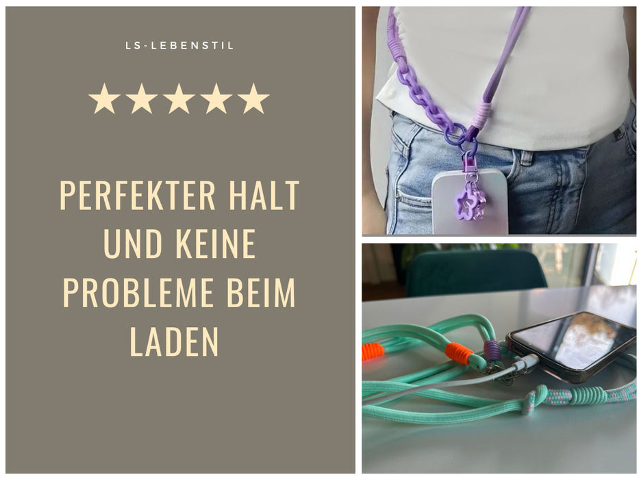 KI-generiertes Bild,Crossbody Handykette Palma Schwarz Weiß mit Universalpad zum Umhängen von Smartphones