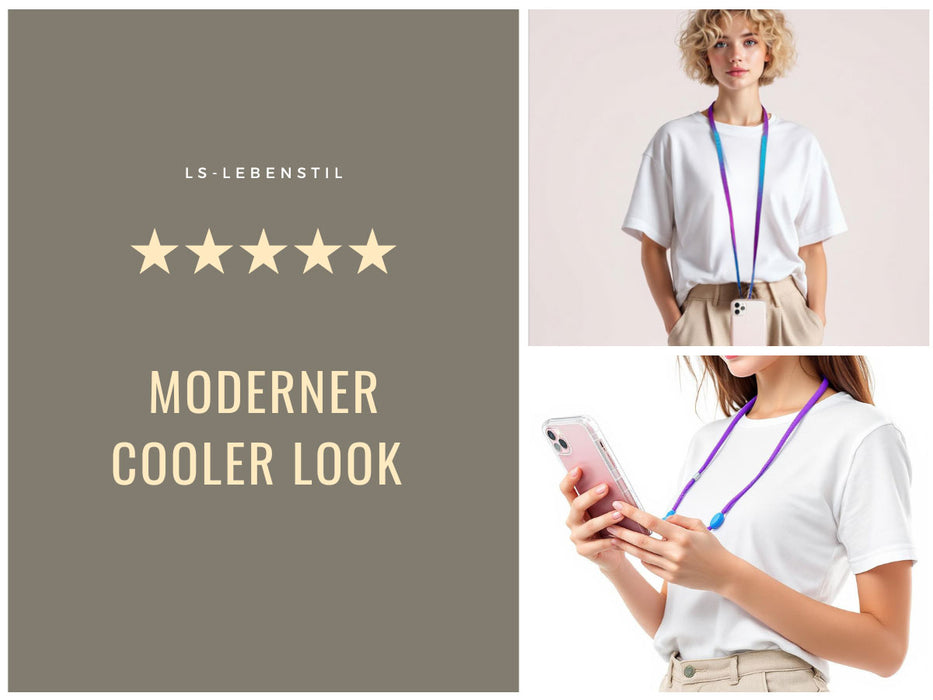 KI-generiertes Bild,Crossbody Handykette Palma Blau Gelb Lila mit Universalpad zum Umhängen Smartphones