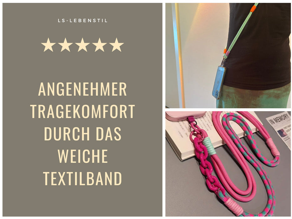 KI-generiertes Bild,Crossbody Handykette Palma Rose Lila mit Universalpad zum Umhängen Smartphones