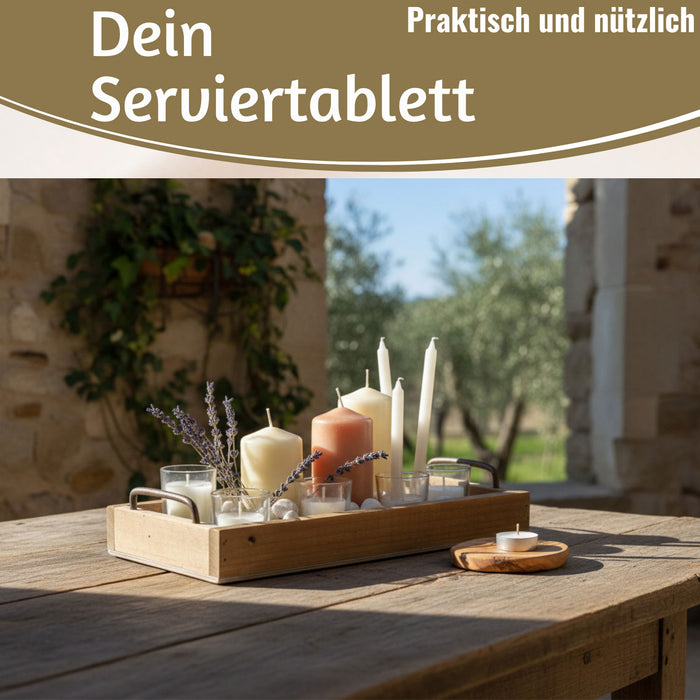 KI-generiertes Bild,Vintage Holz Serviertablett 38x18cm mit Griff Holztablett Küchentablett Deko Tablett
