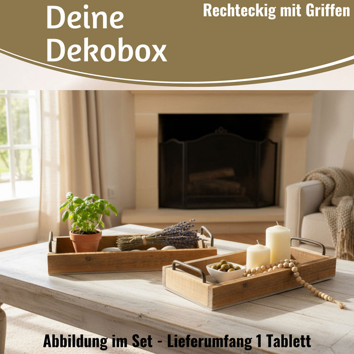 KI-generiertes Bild,Vintage Holz Serviertablett 38x18cm mit Griff Holztablett Küchentablett Deko Tablett