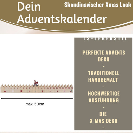 KI-generiertes Bild,Vintage Holz Adventskalender hüpfende Wichtelmann 50cm Countdown Xmas Deko