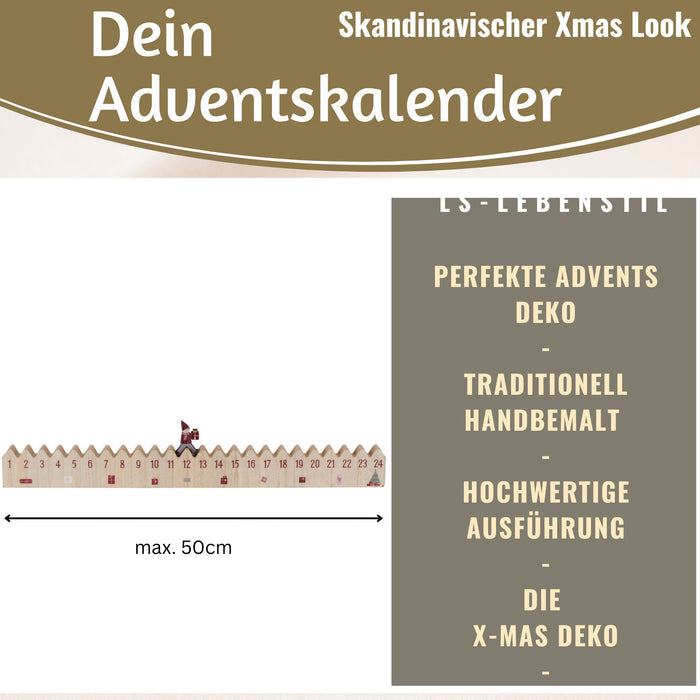 KI-generiertes Bild,Vintage Holz Adventskalender hüpfende Wichtelmann 50cm Countdown Xmas Deko