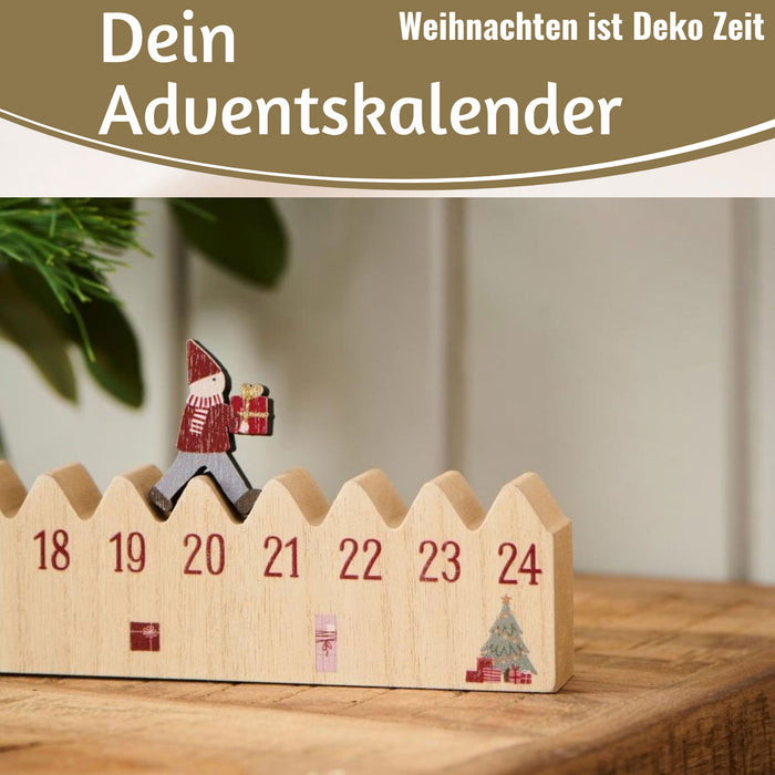 KI-generiertes Bild,Vintage Holz Adventskalender hüpfende Wichtelmann 50cm Countdown Xmas Deko