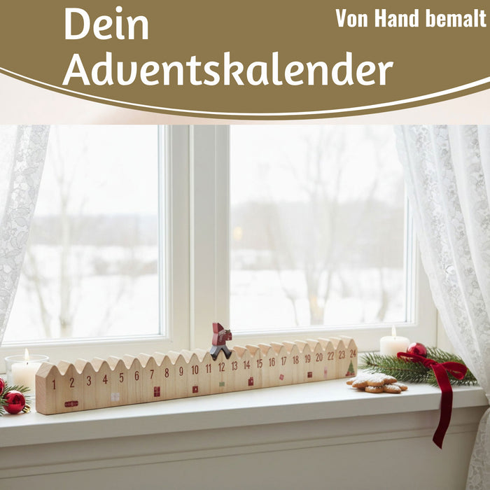KI-generiertes Bild,Vintage Holz Adventskalender hüpfende Wichtelmann 50cm Countdown Xmas Deko