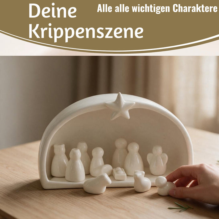 KI-generiertes Bild,Porzellan Weihnachtskrippe Krippenfiguren Set 11 Figuren Krippe Krippenset Xmas