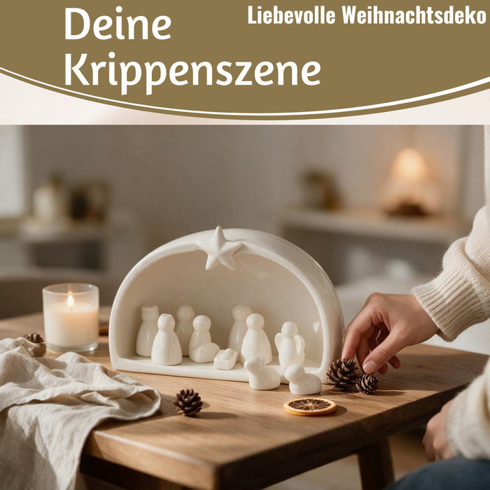 KI-generiertes Bild,Porzellan Weihnachtskrippe Krippenfiguren Set 11 Figuren Krippe Krippenset Xmas