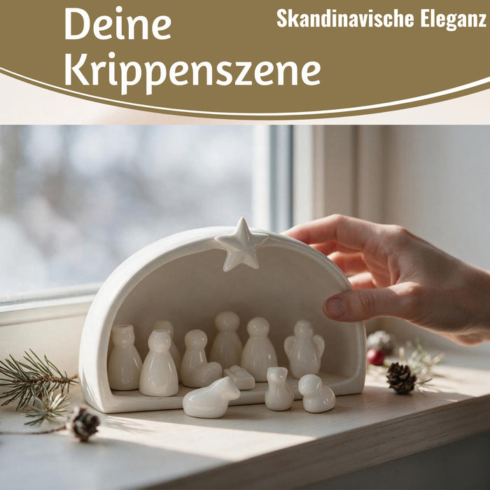 KI-generiertes Bild,Porzellan Weihnachtskrippe Krippenfiguren Set 11 Figuren Krippe Krippenset Xmas