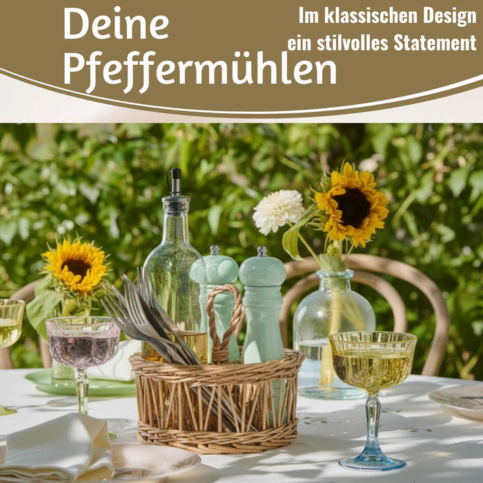 KI-generiertes Bild,Design Holz Salzmühle & Pfeffermühle Set Grün 21x5cm Keramikmahlwerk Gewürzmühle