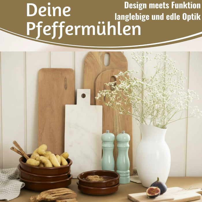 KI-generiertes Bild,Design Holz Salzmühle & Pfeffermühle Set Grün 21x5cm Keramikmahlwerk Gewürzmühle