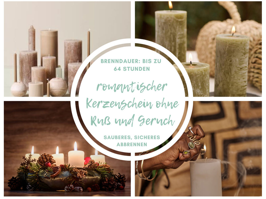 KI-generiertes Bild,Exklusive Stumpenkerze 14x6,8cm Ribe Rustik Beige Leinen - Made in EU - Wachskerze